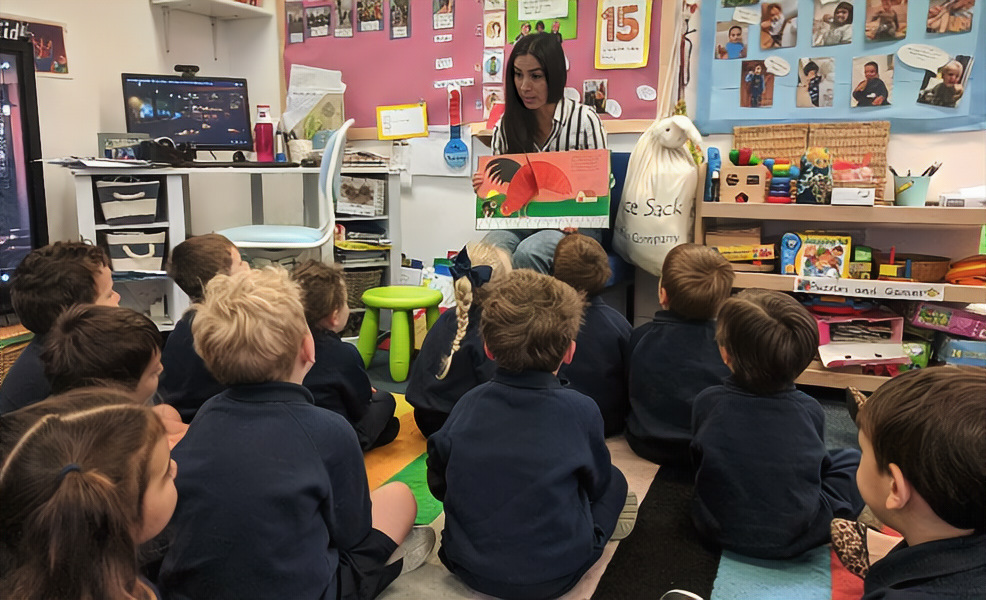 Reading to children at Handcross Park School